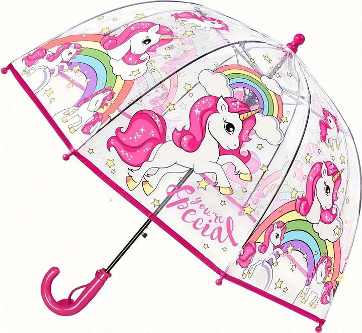 Image du produit Alopini Coloré parapluie princesse avec bord de poche mignonne en plastique transparent imprimé licorne