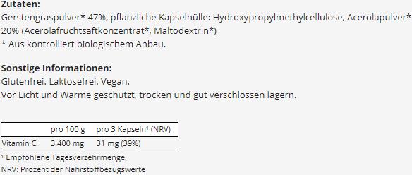 Nährwerte und Zutaten Raab Gerstengras Bio (90 Stück, Kapseln, 27 g)