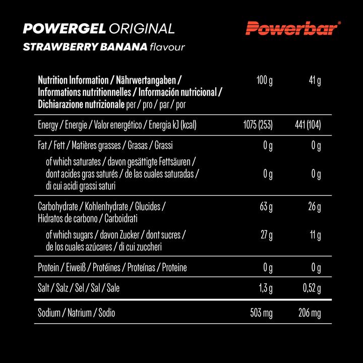 Nährwerte und Zutaten Powerbar PowerGel Original (Banane, Erdbeere, 24 Stk., 984 g)