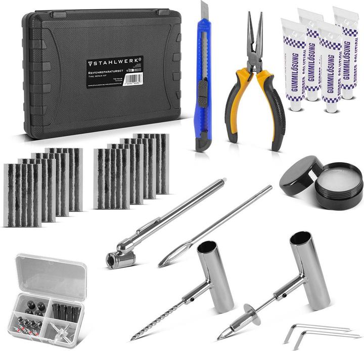 Stahlwerk Kit riparazione pneumatici 72 pezzi, kit riparazione pneumatici auto, kit patch auto