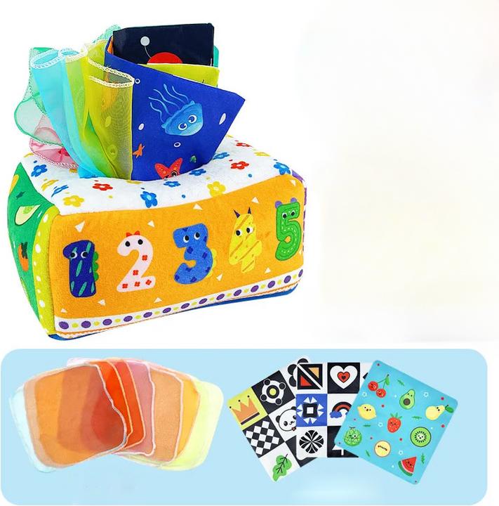 Activity Board Baby Tissue Box Educational Toys Bunte weiche sensorische Spielzeug für Kleinkind Finger Übung
