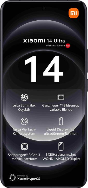 Productafbeelding Xiaomi 14 Ultra 512 GB, 16 GB RAM, zwart (512 GB, Black, 6.73", Dubbele SIM, 50 Mpx, 5G)