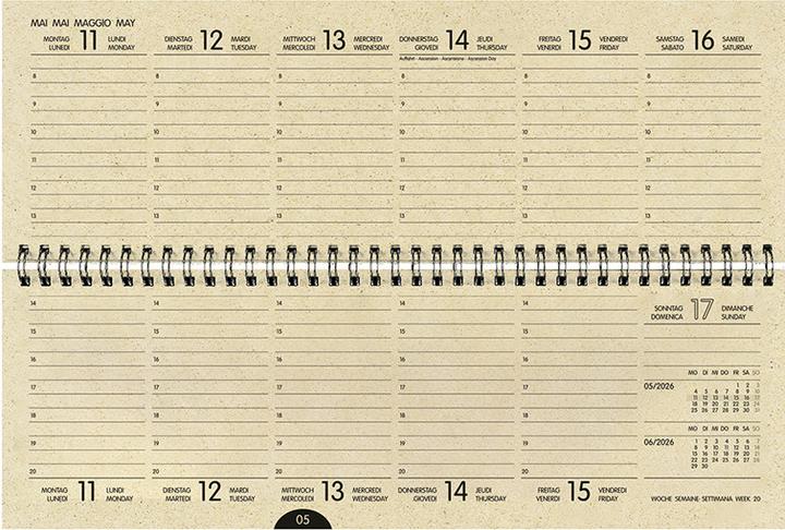Produktbild Simplex Pultkalender Graspapier 2026 40658.26 1W/2S ML 29x10.5cm (29 x 10.5 cm, Harter Einband, Deutsch)