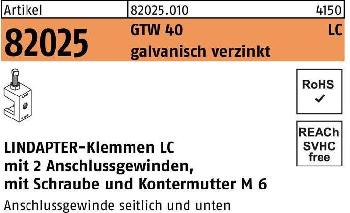 Lindapter Klemme R 82024 GTW 40 LC M 6 galvanisch verzinkt