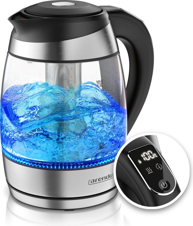 Actual product image Arendo Wasserkocher 1,8 L aus Glas & Edelstahl mit Temperatureinstellung & Teesieb, Teekocher 2200 W (1.80 l)