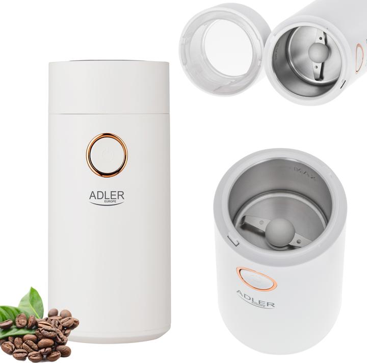 Actual product image Adler Coffee grinder AD4446wg 150 W, Coffee beans capacity 75 g, Lid safety switch, Baltas (EU plug)