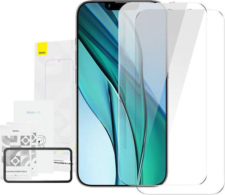 Produktbild Baseus All-glass Crystal Tempered Glass EasyStick Film iP14 (Pack of 2) (2 Stück, Apple iPhone 14)