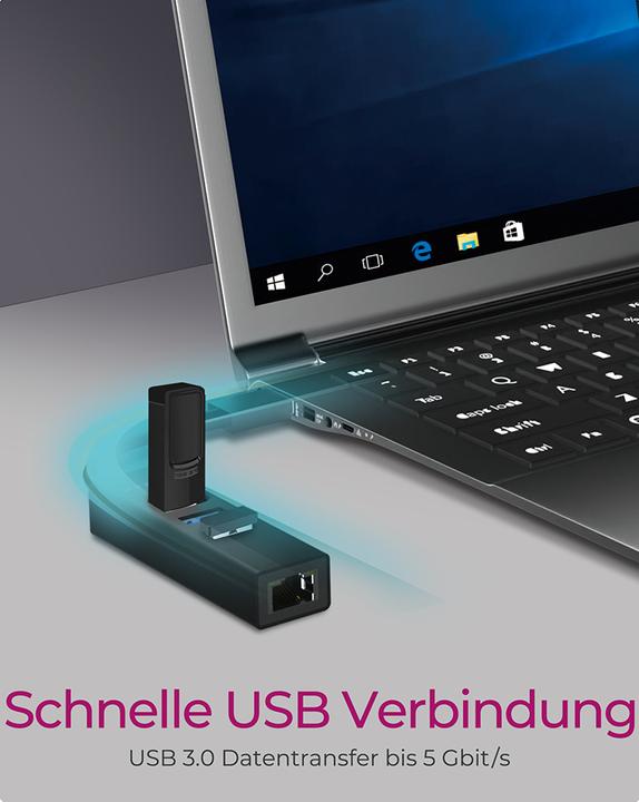 Actual product image Icy Box Hub IcyBox 4-Port IB-HUB1419-LAN USB 3.0 Hub & LAN Adapter (USB-C, 4 Ports)
