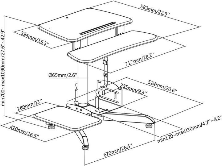 Produktbild Maclean MC-848 MC-848 Desk workstation gas spring height adjustment max height 120cm