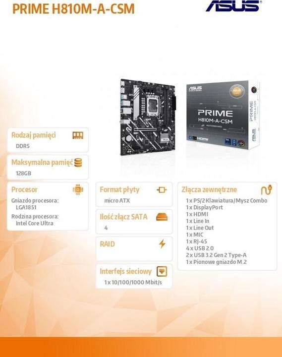 Actual product image ASUS PRIME H810M-A-CSM (Socket S1, Intel H810, mATX)