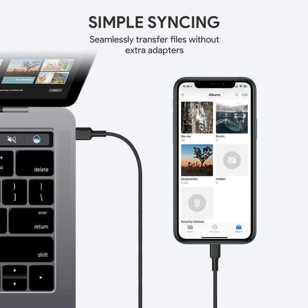 Image du produit Aukey CB-CL02 Black Nylon Lightning-USB C Cable | USB power supply USB-PD | 1.2 m | Apple MFi certificate (1.20 m, USB 3.2 Gen 1)