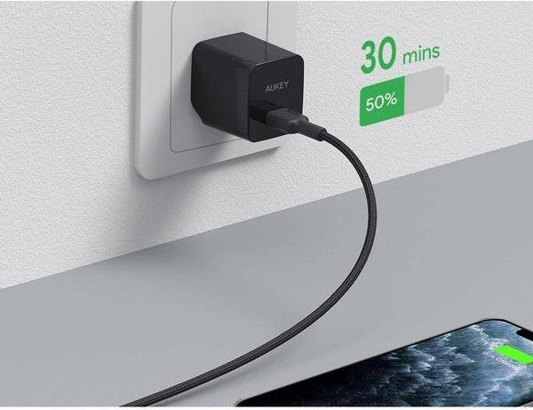 Image du produit Aukey CB-CL02 Black Nylon Lightning-USB C Cable | USB power supply USB-PD | 1.2 m | Apple MFi certificate (1.20 m, USB 3.2 Gen 1)