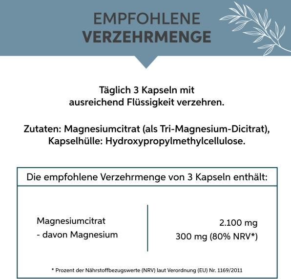 Nutritional values and ingredients Eltabia Magnesium citrate capsules - For muscle relaxation & energy (200 Piece, Capsules)