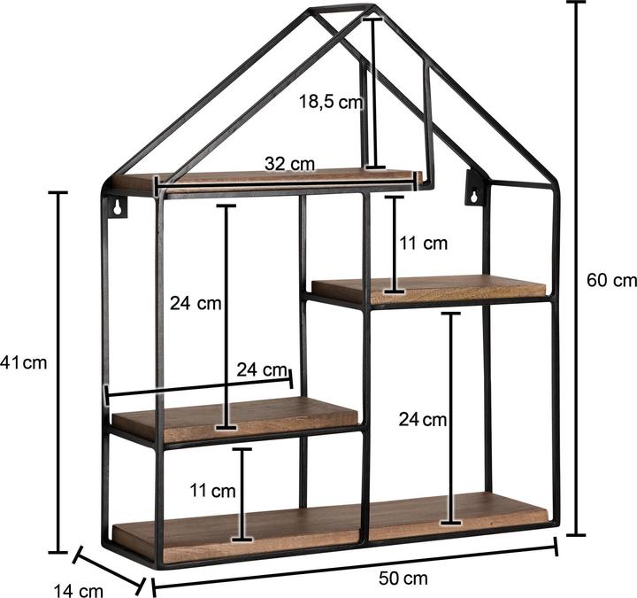 Produktbild FineBuy Wandregal FB92219 Metall Schwarz (50 x 60 x 14 cm)