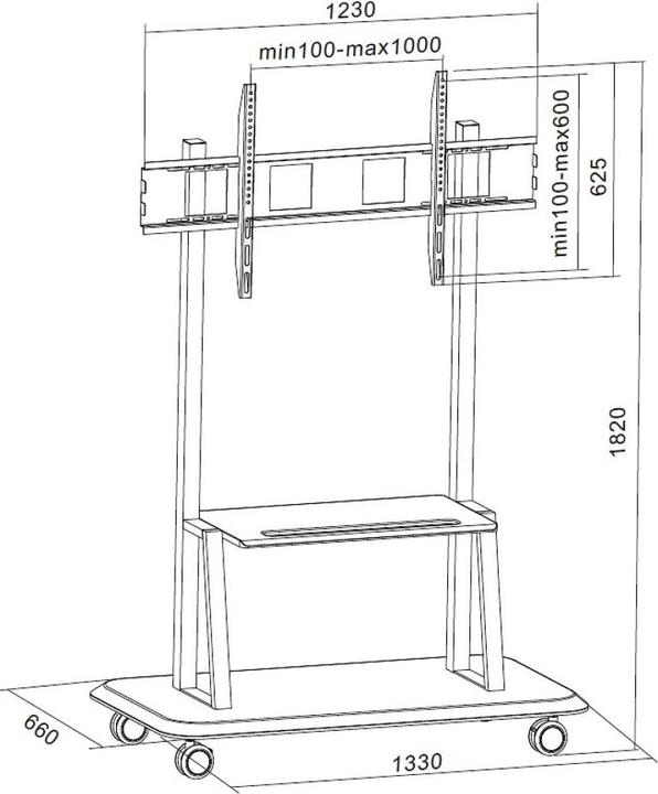 Immagine prodotto Techly Carrello - per schermo piatto - Nero (55"-120") (120", 150 kg)