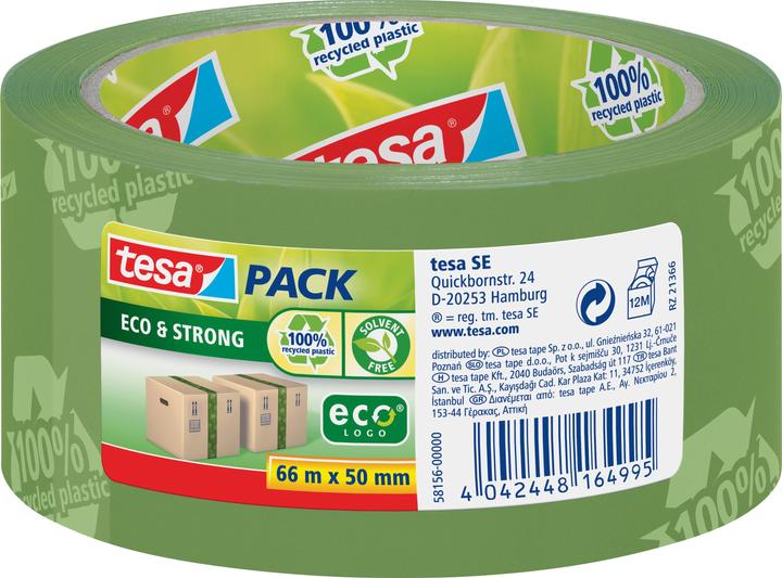 tesa tesapack ECO & STRONG Paketband - Umweltschonendes Packband aus 100 % recyceltem Kunststoff (50 mm)