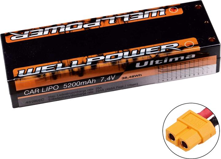 Actual product image Wellpower lipo battery ultima car 5200 mah / 7.4 volt 2s 45/90c ch5 with xt-60 plug (7.40 V, 5200 mAh)