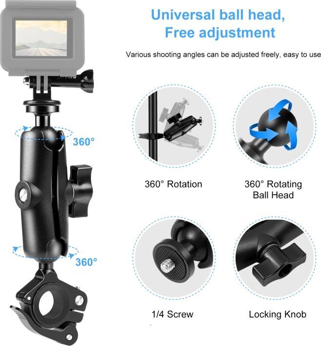 Actual product image Puluz Motorcycle O-Clip Quick Release Clamp Handlebar Mount Holder for GoPro and Other Cameras (Black)