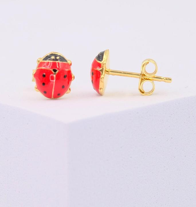 Produktbild Muau Stud earrings ladybird yellow gold 750 red/black 8mm (750/18K Gelbgold)