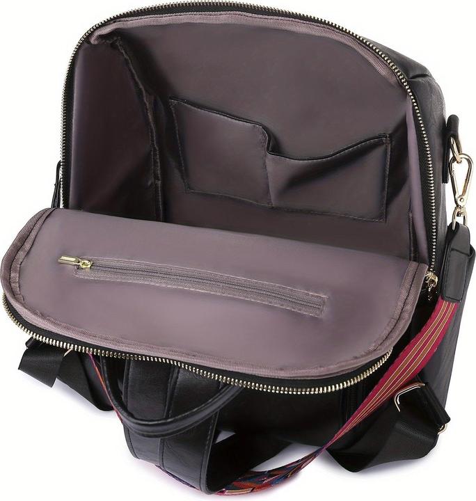 Produktbild Only-Bags.Store Retro Solid Color Rucksack Geldbörse, Geometrische breiten Riemen Umhängetasche, Mode PU Leder
