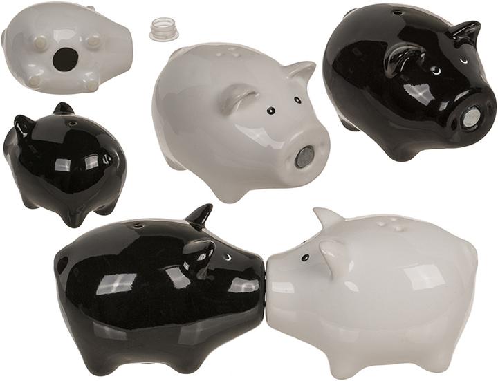 Actual product image G. Wurm Salt/pepper shaker pigs with magnetic nose, set of 2, made of ceramic black, white (W/H/D) 7x5x5cm (Salt)