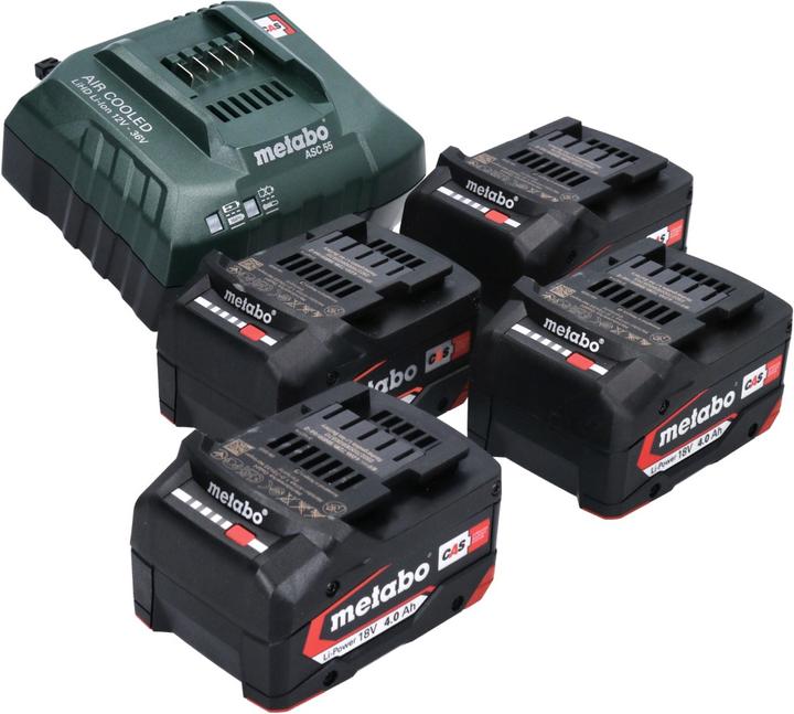 Image du produit Metabo Kit de base 4x batterie Li-Power 18 V 4,0 Ah CAS Li-Ion ( 4x 625027000 ) + chargeur ASC 55 (18 V)