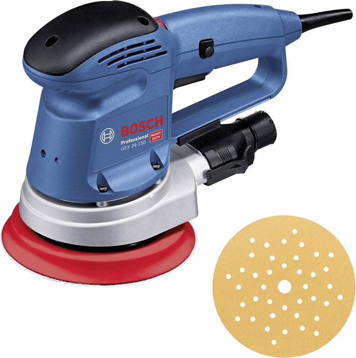 Produktbild Bosch Professional Exzenterschleifer GEX 34-150, Schleifteller, 1 x Pap.staub-btl., 1 x Absaugad. (Exzenterschleifer, 340 W)