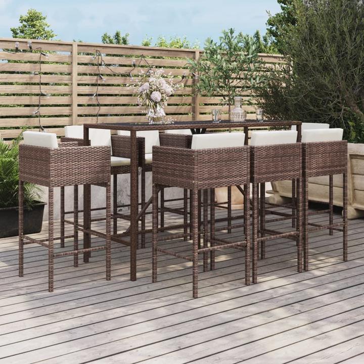 Produktbild VidaXL 9-tlg. Gartenbar-Set mit Kissen Braun Poly Rattan (48 cm)