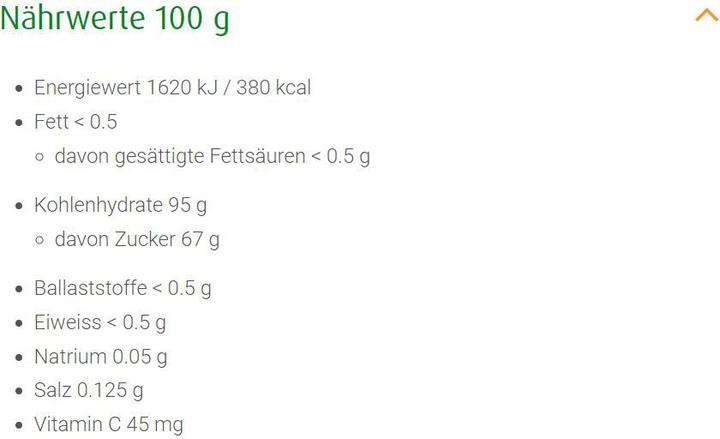 Valeurs nutritives et ingrédients A. Vogel Bonbons à la salvia (1 pcs, 75 g)