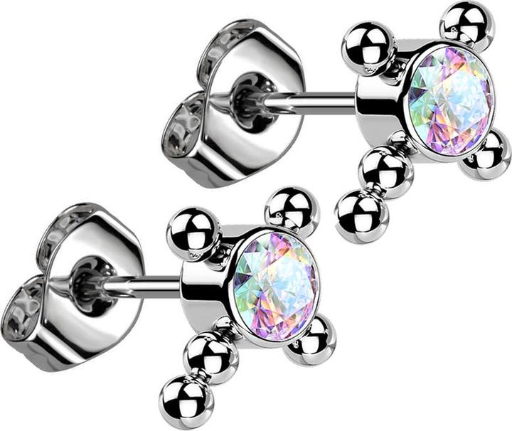 Star Piercing Threadless Ohrstecker silber Kreuz Kugeln Kristall multicolor (ohne Messing, Titan G23)