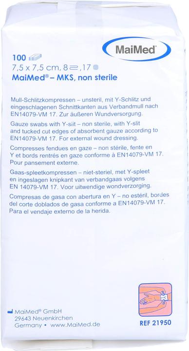 Produktbild MaiMed Schlitzkompressen 7,5x7,5 8-fach unsteril, 100 St KOM