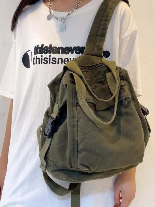 Produktbild Only-Bags.Store Vintage-inspirierter Freizeitrucksack, einfarbig, faltbar mit festen Schulterriemen