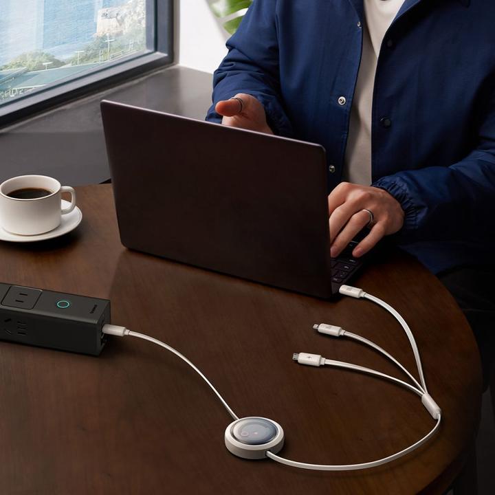 Productafbeelding Baseus Snellaadkabel 3in1 Free2Draw USB-C naar USB-C/Lightning/Micro 100W, 1,1m (wit) (1.10 m, USB 3.2 Gen 1, 100 W)