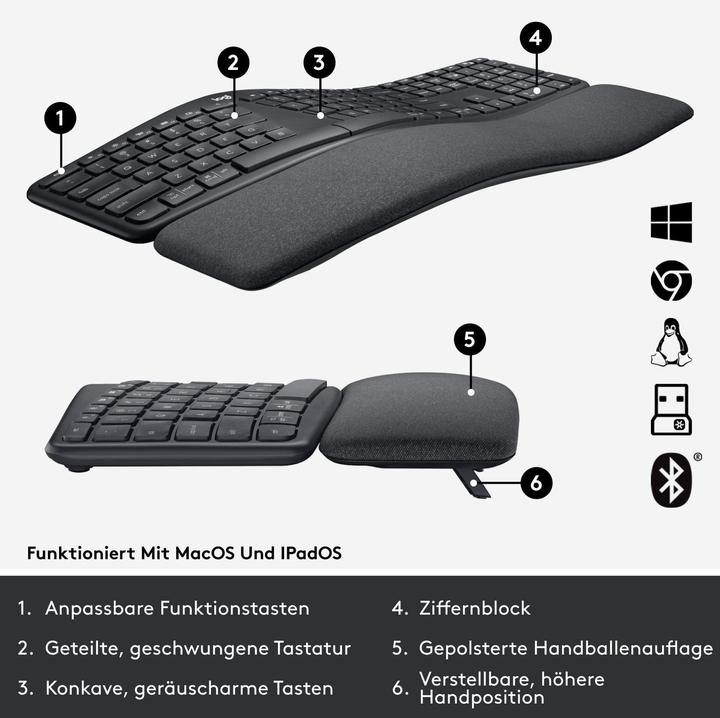 Produktbild Logitech Ergo K860 Split Keyboard for Business (CH, Kabellos)