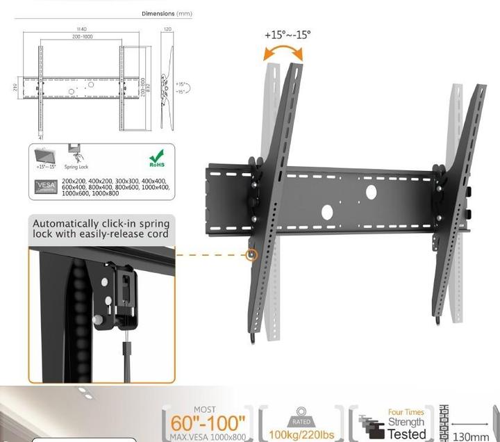Image du produit equip 152,4cm 60 pouces-254cm 100 pouces Tilt Curved TV Wall Mount Bracket (Mur, 100", 100 kg)