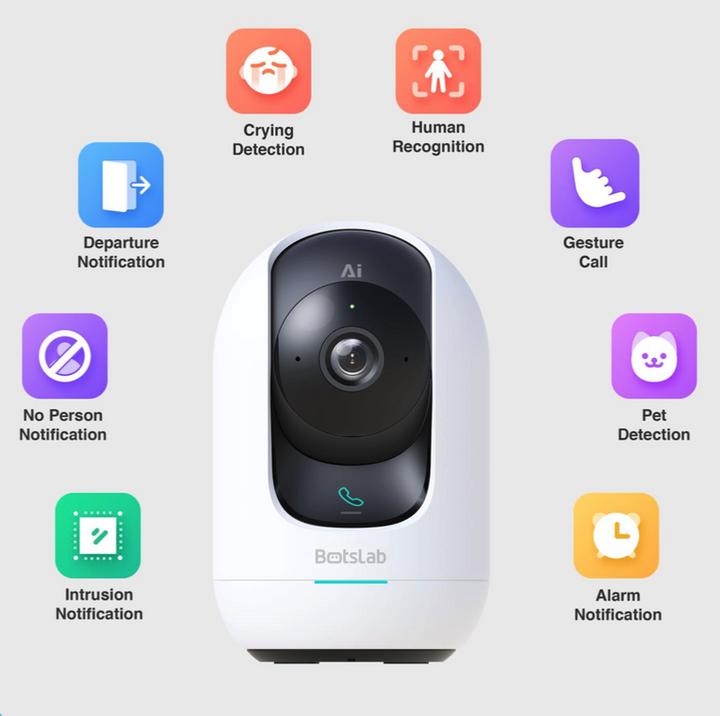 Produktbild Botslab Indoor Camera 2 Pro, 2.4GHz /5GHz Wi-Fi, Multi-scenes AI recognition, One-Touch Calls, 360° (2880 x 1620 Pixels)