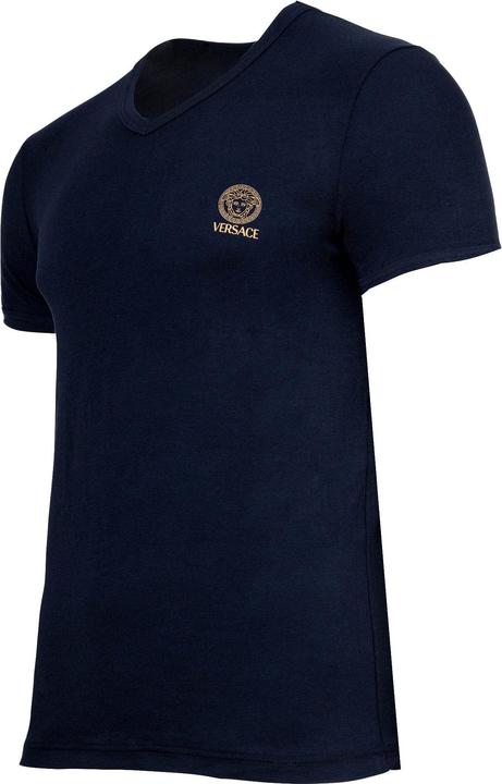 Actual product image Versace T-Shirt Short Sleeves V Neck Jersey Topeka Bi-Stretch Cotton Organic New Logo (XL)