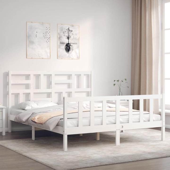 Produktbild VidaXL Massivholzbett mit Kopfteil Weiss 5FT King Size (150 x 200 cm)