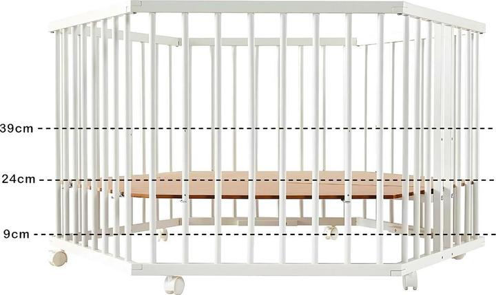 Produktbild Milkii Holz Laufgitter 6-eckig inkl. Stoffeinlage, 3-fach höhenverstellbar (128 cm, 128 cm)