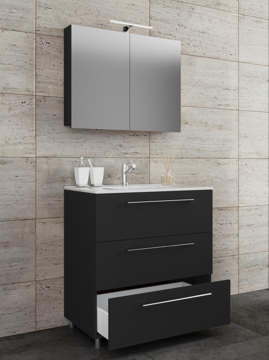 Produktbild VCM 3.-tlg. Stand Waschplatz Waschtisch Badinos 3 Schubladen Spiegelschrank
