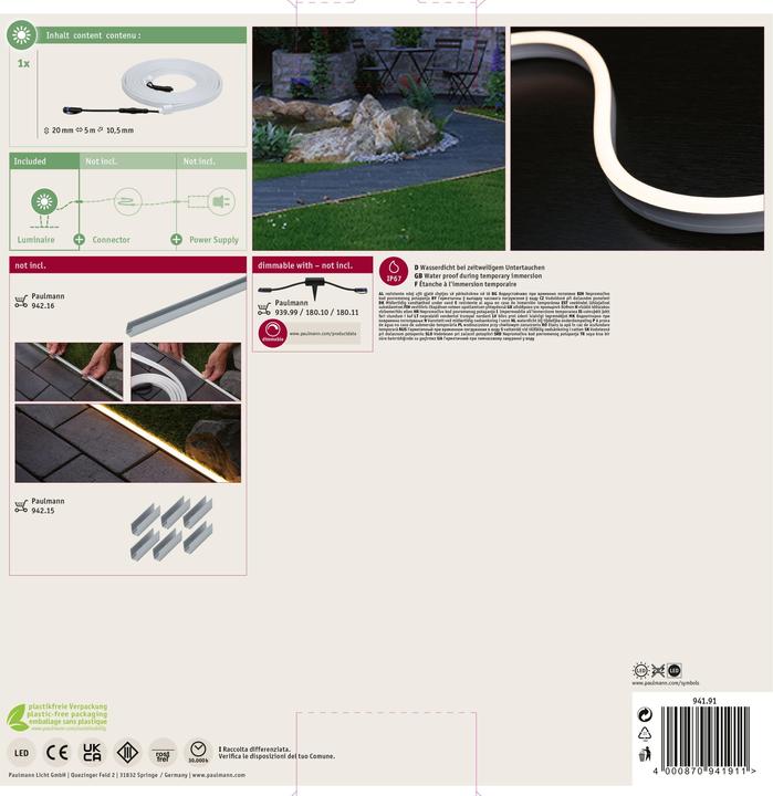 Produktbild Paulmann Outdoor Plug & Shine Stripe Neon (Warmweiss, 500 cm, Outdoor)