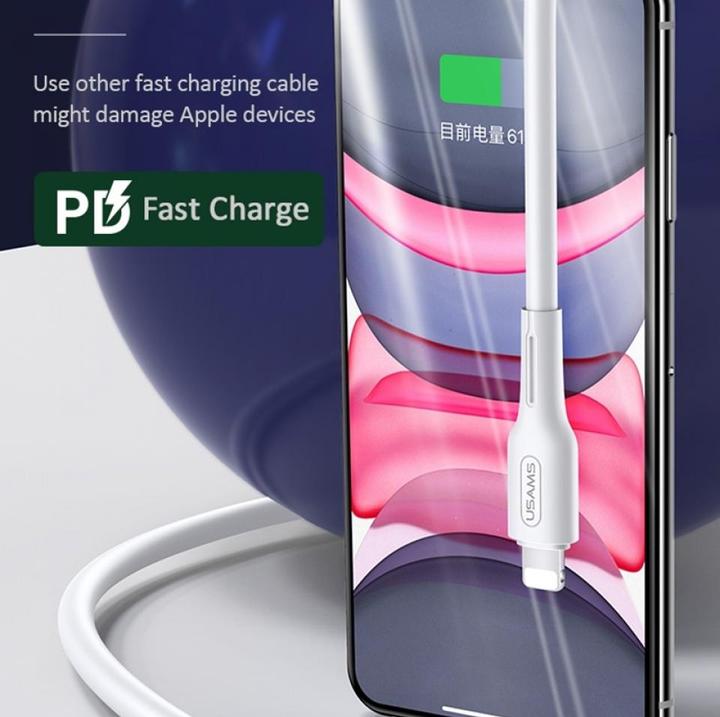Actual product image Usams U43 USB-C to lightning fast charging cable 30W, White (1.20 m, USB 3.2 Gen 1, 30 W)