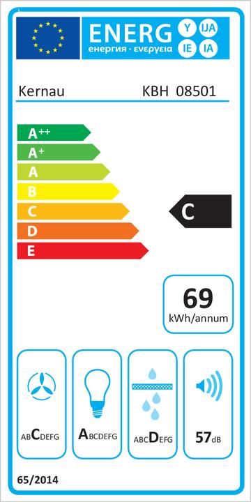 Energie-Label Kernau KBH 08501 X cooker hood Built-in Stainless steel ³/h C (Flachschirmhaube)