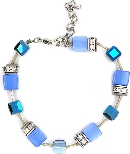 Image du produit Signé Signè bracelet avec cube bleu argent acier inoxydable rhodié No.1 (21.50 cm, Métal, Verre, sans plomb, Sans cadmium, Laiton rhodié, Acier inoxydable, cristaux synthétiques, Sans nickel)