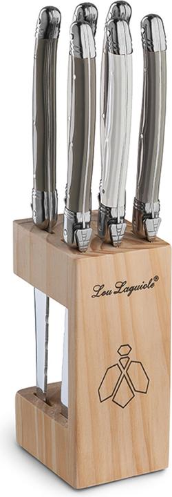Produktbild Lou laguiole TRADITION Steakmesser Set 6-teilig, perle, pfeffer, taupe, hochglanzpoliert (6 Stück, Messer)