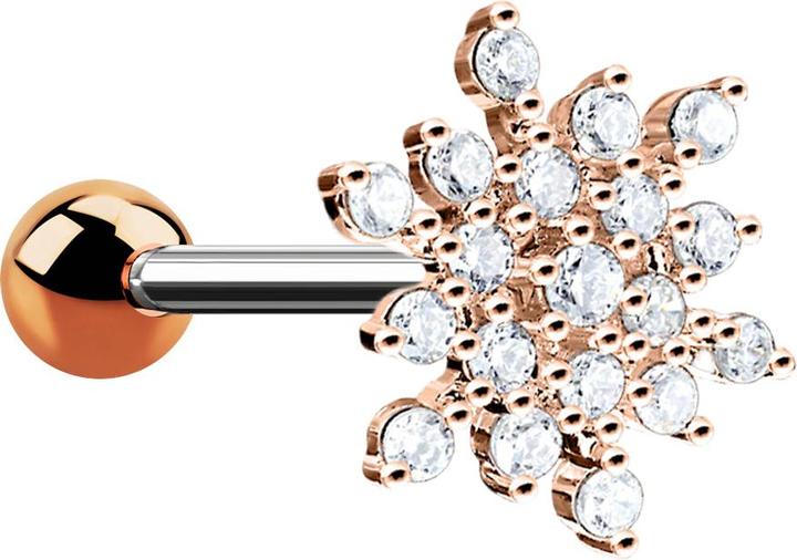 Image du produit Star Piercing Micro Barbell rosegold Schneeflocke mit Kristallen (Acier chirurgical 316L, Laiton)