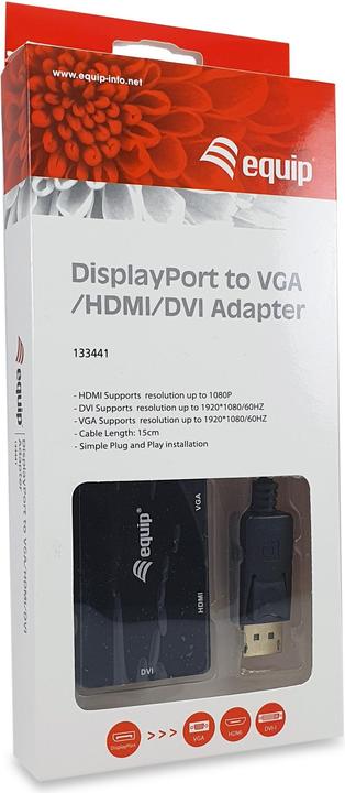 Produktbild equip Displayport->HDMI/VGA/DVI Adapter St/Bu (DVI, 1.50 cm)