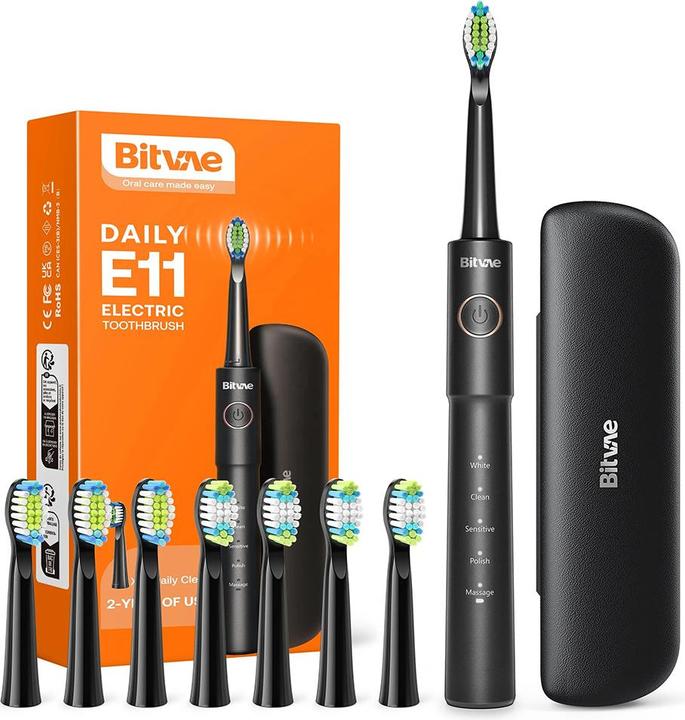 Produktbild Bitvae Sonic toothbrush with tips set and travel case BV E11 (Black) (Schallzahnbürste)
