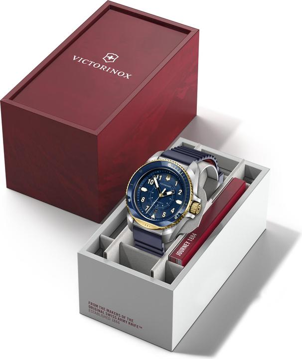 Produktbild Victorinox Journey 1884 Quartz Three hands Steel & Mineral, Taucheruhr, 43 mm, Ziffernblatt Blau, Kautschuk Arm (Taucheruhr, 43 mm)