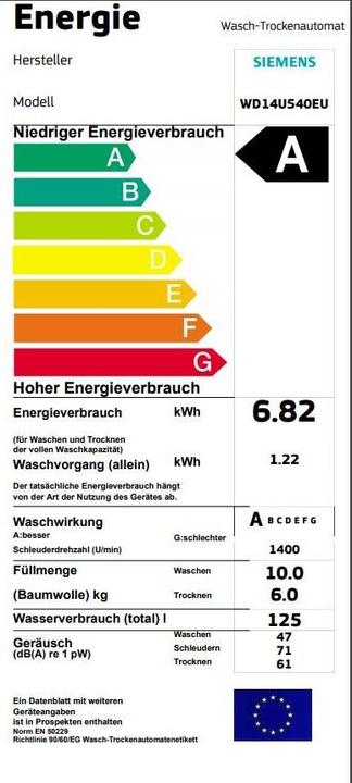 Energie-Label Siemens Wd14u540eu (CH-Stecker)